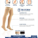 Truform 20-30 mmHg Compression Stockings, Thigh High, Beige, Large, Unisex