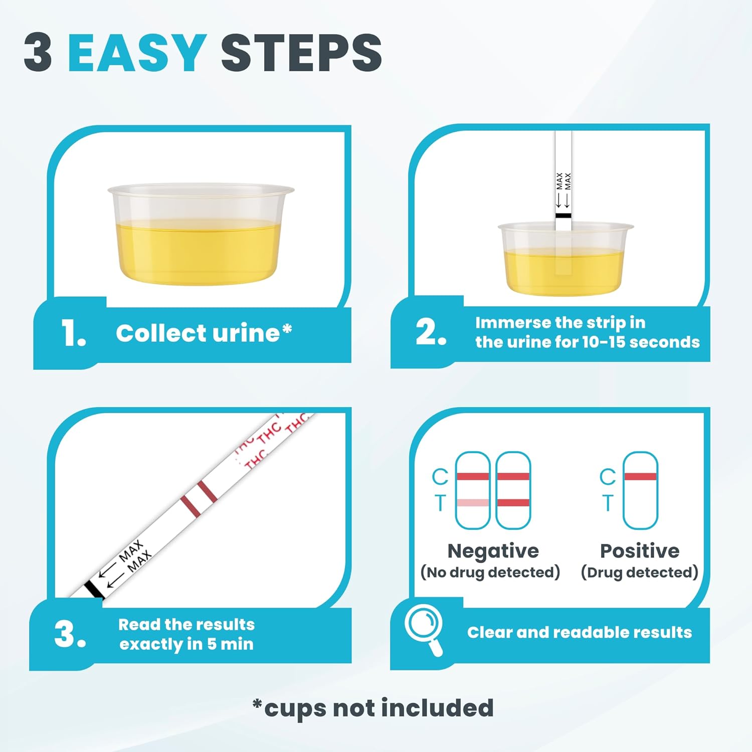 Exploro THC Tests for Home Use, Marijuana Drug Test Kit for Urine, 15 Pack, 50 ng/ml Cutoff Level