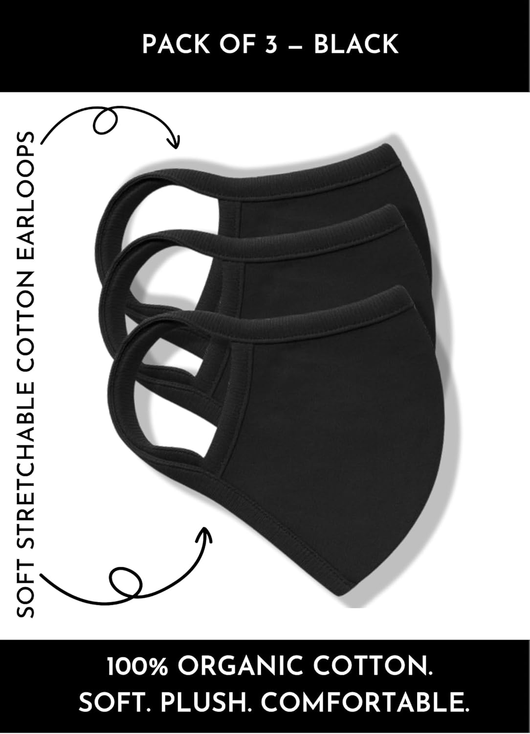 Cotton Face Masks - Premium Organic Cotton, Reusable Washable Soft Cloth 3/6 Pk