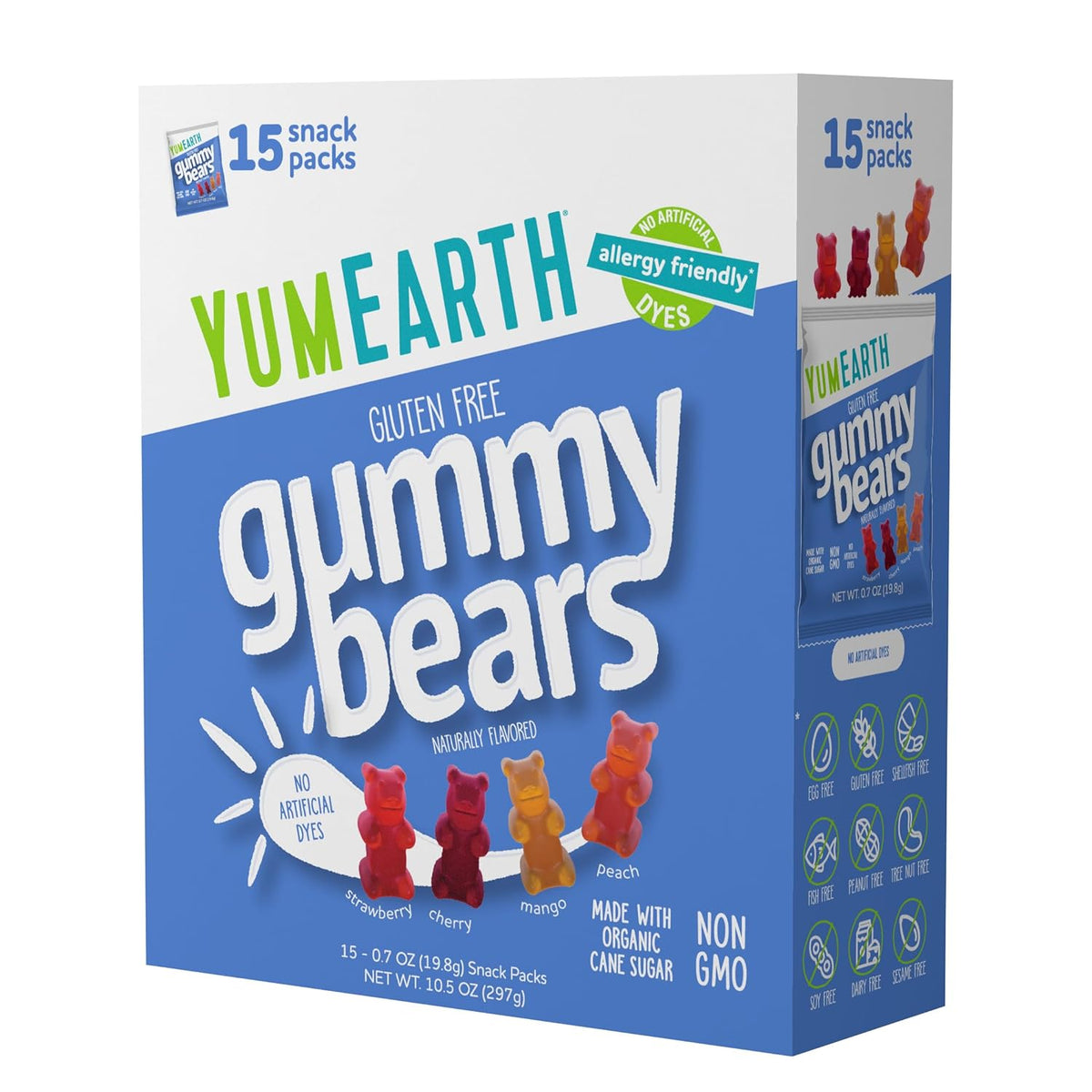 YumEarth Organic Gummy Bears - Fruity Gummy Candy Snack Packs, Gluten Free Snacks for Kids - Allergy Friendly, Non-GMO, No Artificial Dyes - Assorted Flavors, 10.5 oz. (Pack of 15)