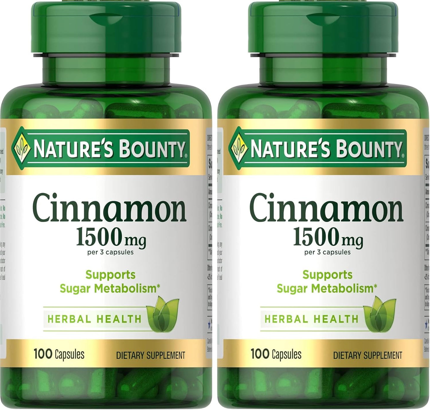 Nature's Bounty Cinnamon Capsules, Herbal Supplement, 1500mg, 100 Capsules
