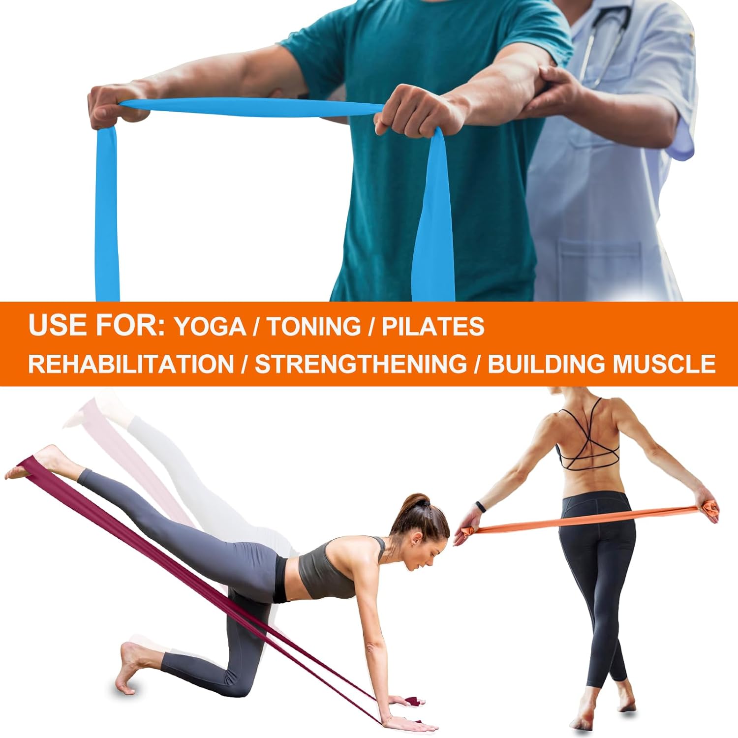 AZURELIFE Resistance Bands, Professional Non-Latex Elastic Stretch Bands for Physical Therapy and Strength Training