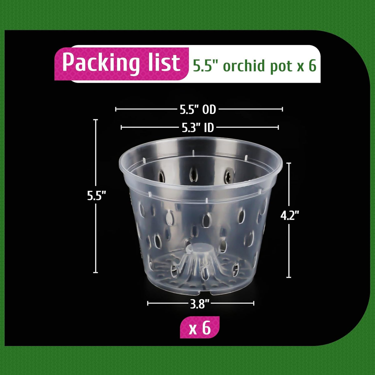 Orchid Pot, 6 Pack Orchid Pots with Holes, 5.5 Inch Clear Plastic Flower Planters for Repotting Indoor Outdoor, Breathable Slotted Nursery Planter