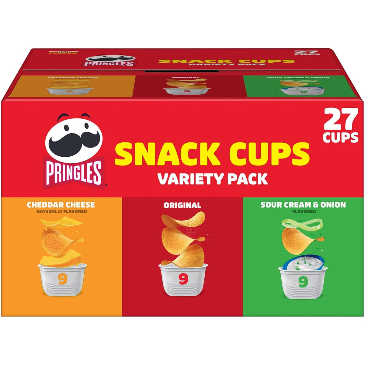 Pringles Potato Crisps Chips, Lunch Snacks, Snack Cups, Variety Pack, 19.3oz Box (27 Cups)