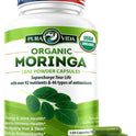 PURA VIDA MORINGA Organic Moringa Capsules, Pure Moringa Leaf Powder Single Origin for Energy, Metabolism & Immune Support, 120ct, 500mg Caps