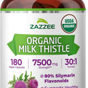 Zazzee USDA Organic Milk Thistle 30:1 Extract, 80% Silymarin, 120 Vegan Capsules, 4 Month Supply, Certified Kosher, High Potency Liver & Antioxidant Support, Silybum Marianum, Non-GMO, Made in the USA