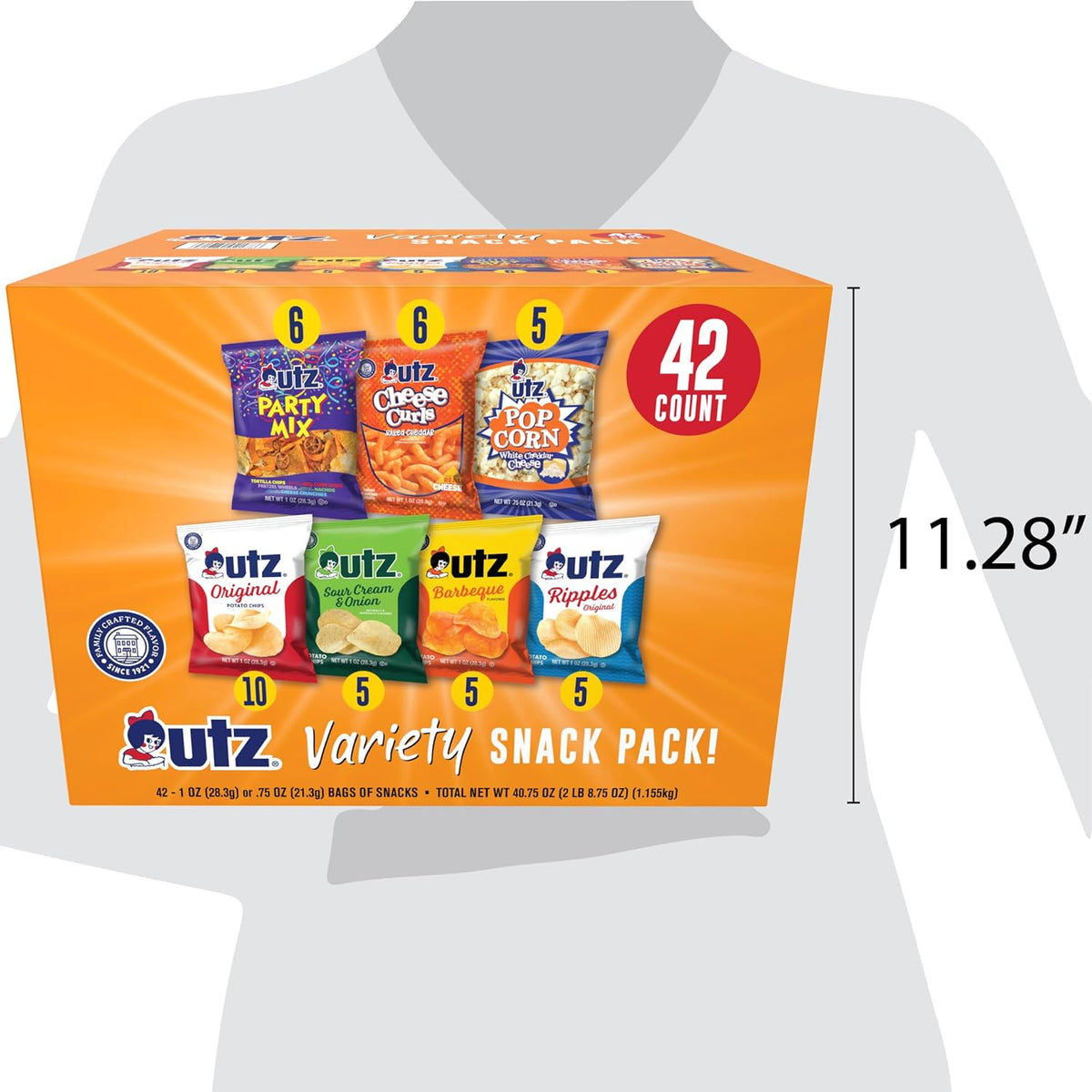 Utz Snack Variety Pack Individual Snacks, Includes Potato Chips, Cheese Curls, Popcorn, and Party Mix, Crunchy Travel Snacks for Lunches, Vending Machines, and Enjoying on the Go (Pack of 42)