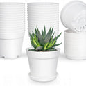 28 Pack 4 inch Small Plant Pots, Plastic Planters with Drainage Holes and Saucers for Flowers Plants, Succulents, Seed Starting Pots, White