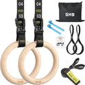 GHB 1.25" Olympic Rings Wooden Gymnastic Rings - Adjustable Straps, Workout Rings for Bodyweight Fitness