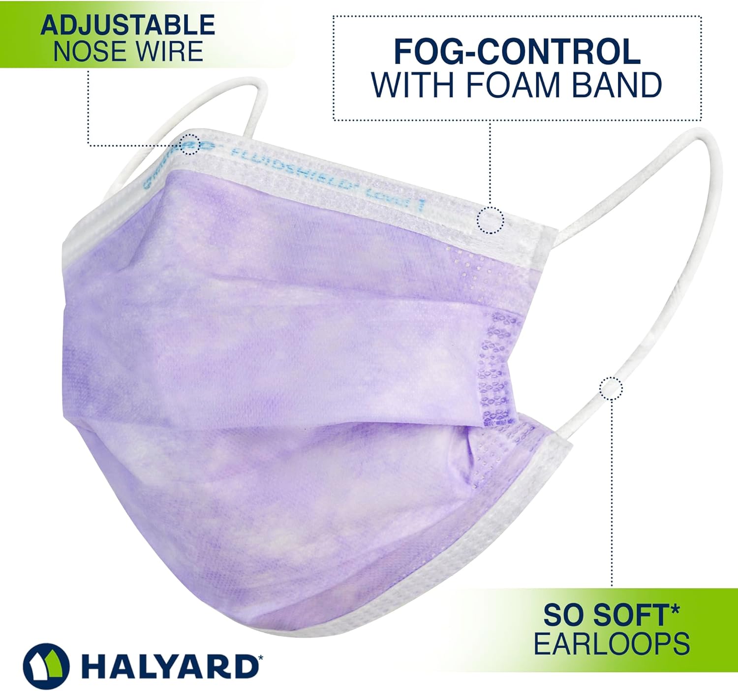 Halyard FluidShield 1 Disposable Procedure Mask Lavender 25868
