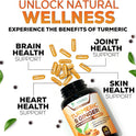 Turmeric Curcumin Supplement - 95% Curcuminoids with Organic Turmeric & Ginger, BioPerine Black Pepper Extract for Best Absorption, Natural Vegan Joint Support, Non-GMO, Bottled in USA - 240 Capsules