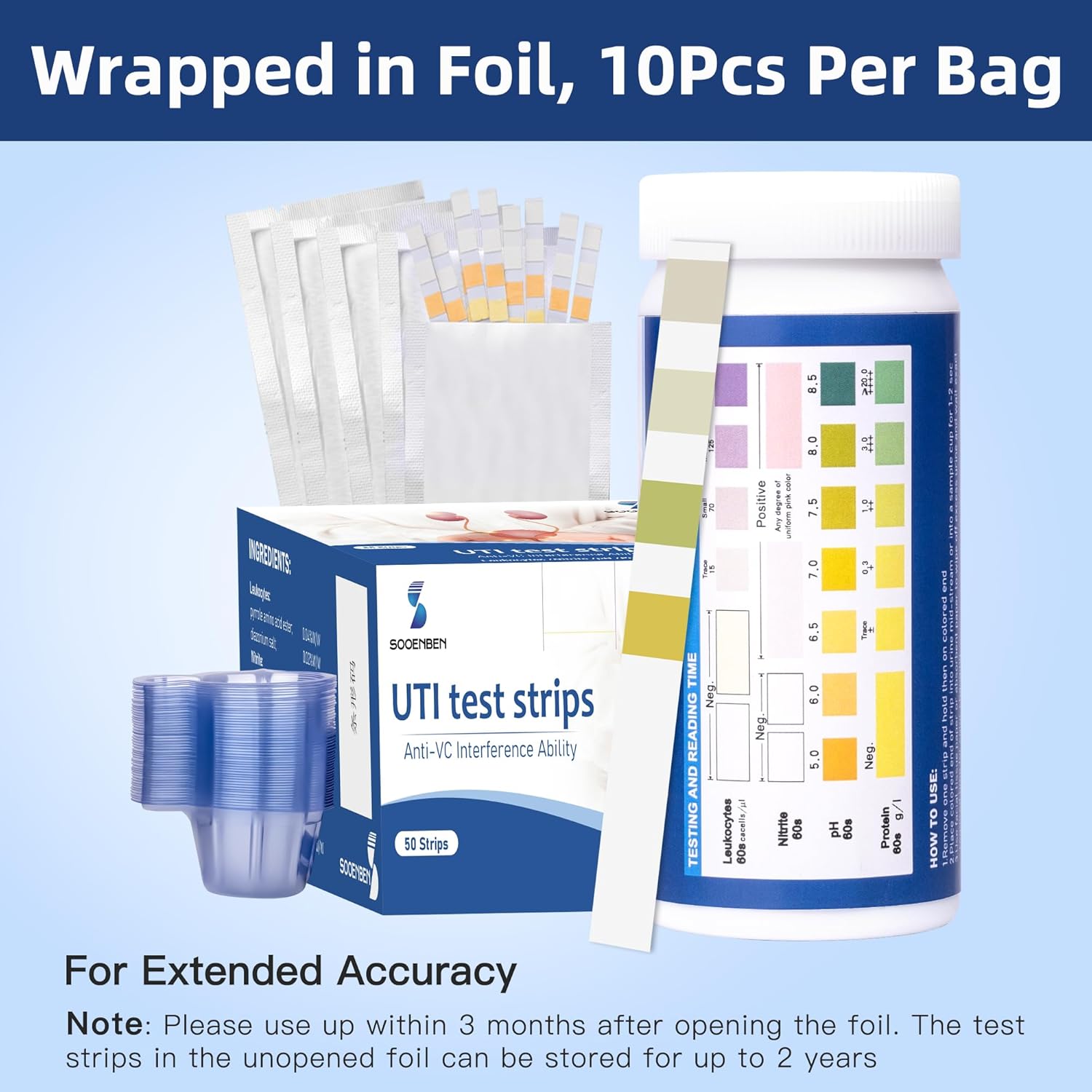 Sooenben 4-in-1 UTI Test Strips, 50ct Full Panel Urinary Tract Infection Test Kit