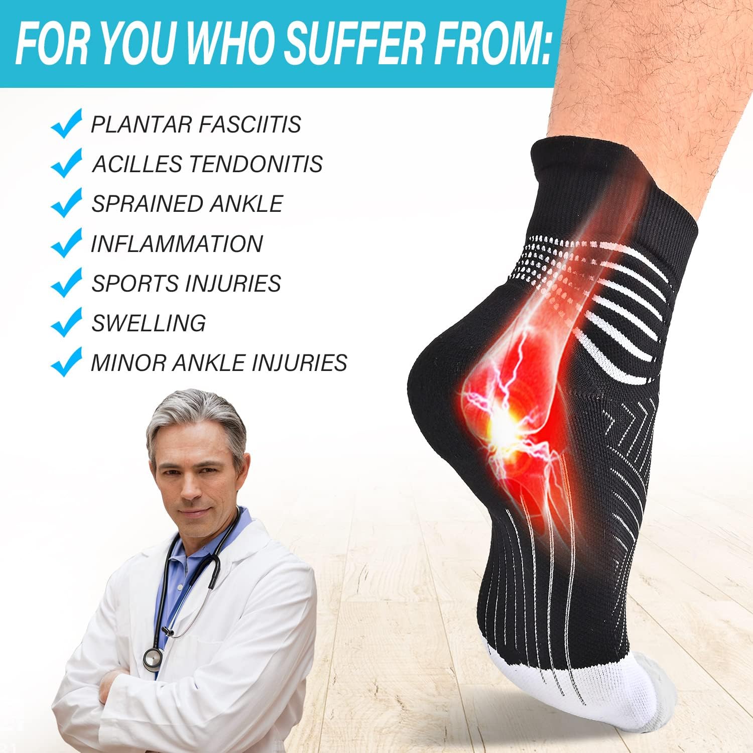IRAMY Compression Ankle Support Socks Women - Wicking, Cushioned Athletic, Plantar Fasciitis Relief