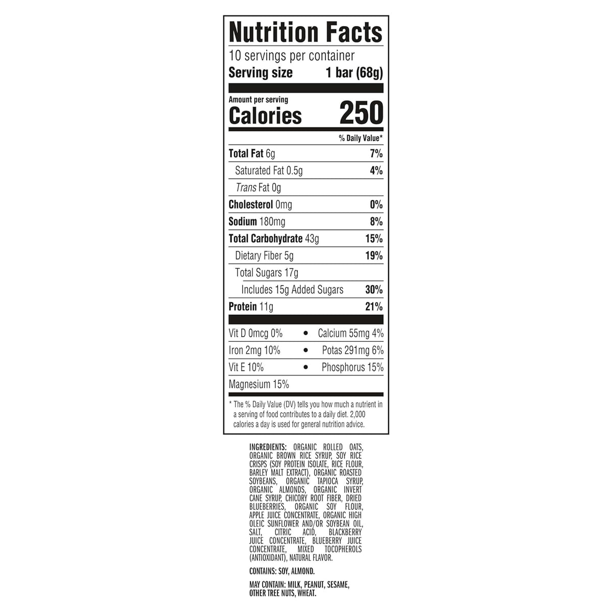 CLIF BAR - Energy Protein Bars - Blueberry Almond Crisp - Made with Organic Oats - Energy Bars - Non-GMO - (10 Pack)