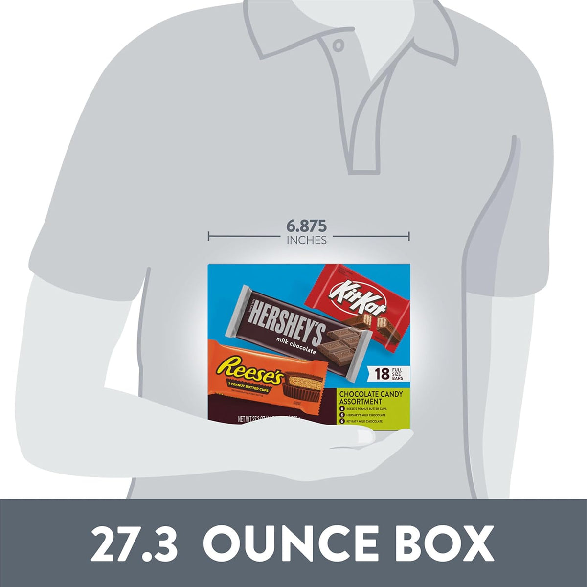 HERSHEY'S, KIT KAT and REESE'S Assorted Milk Chocolate Candy Variety Box, 27.3 oz (18 Count)