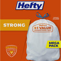 Hefty Strong 13 Gallon Trash Bags, Tall Kitchen Bags, UnscentedLarge Bags with Drawstrings, Durable Closure, Resists Leaks, Punctures, and Tears, White, Unscented, 90 Bags