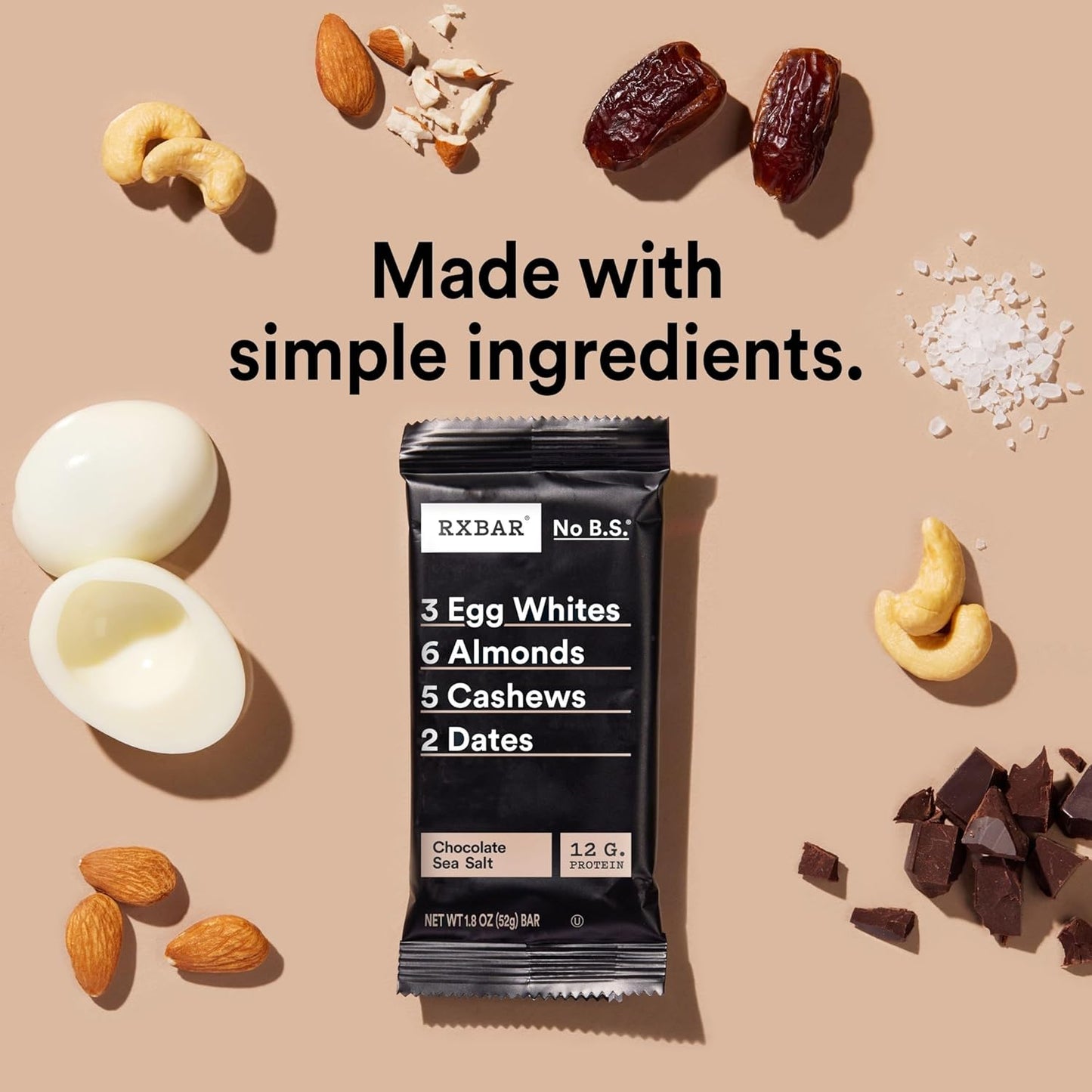 RXBAR Protein Bars, Protein Snack, Snack Bars, Chocolate Sea Salt, 18.3oz Box (10 Count)