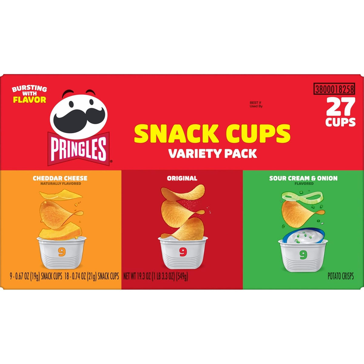 Pringles Potato Crisps Chips, Lunch Snacks, Snack Cups, Variety Pack, 19.3oz Box (27 Cups)
