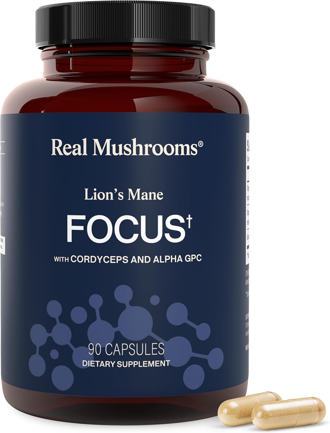 Real Mushrooms Lions Mane Mushroom Cognition (120 Capsules) Lions Mane Mushroom Powder Extract Capsules | Brain Supplement, Brain Vitamins, Focus Supplement