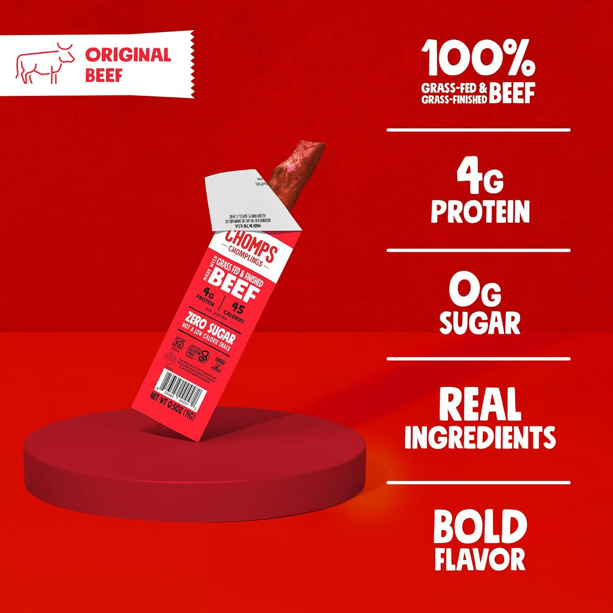 Chomps Snack Size Grass-Fed Original Beef Jerky Snack Sticks 0.5oz 24-Pack - Keto, Paleo, Whole30, 4g Lean Meat Protein, Gluten-Free, Zero Sugar Food, Non-GMO Chomplings