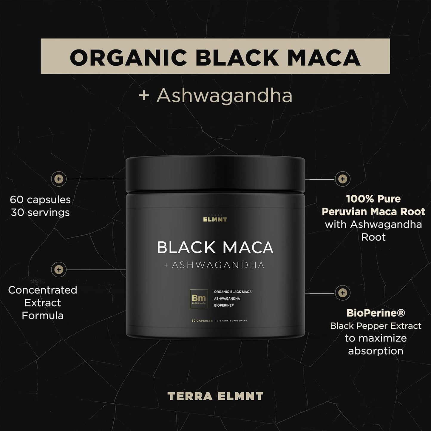 40x Strength Organic Black Maca Root with Ashwagandha Supplement