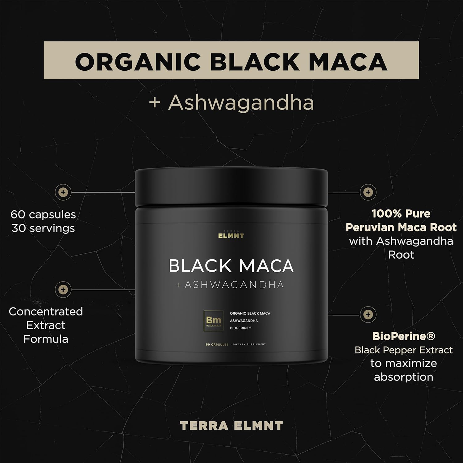 40x Strength Organic Black Maca Root with Ashwagandha Supplement