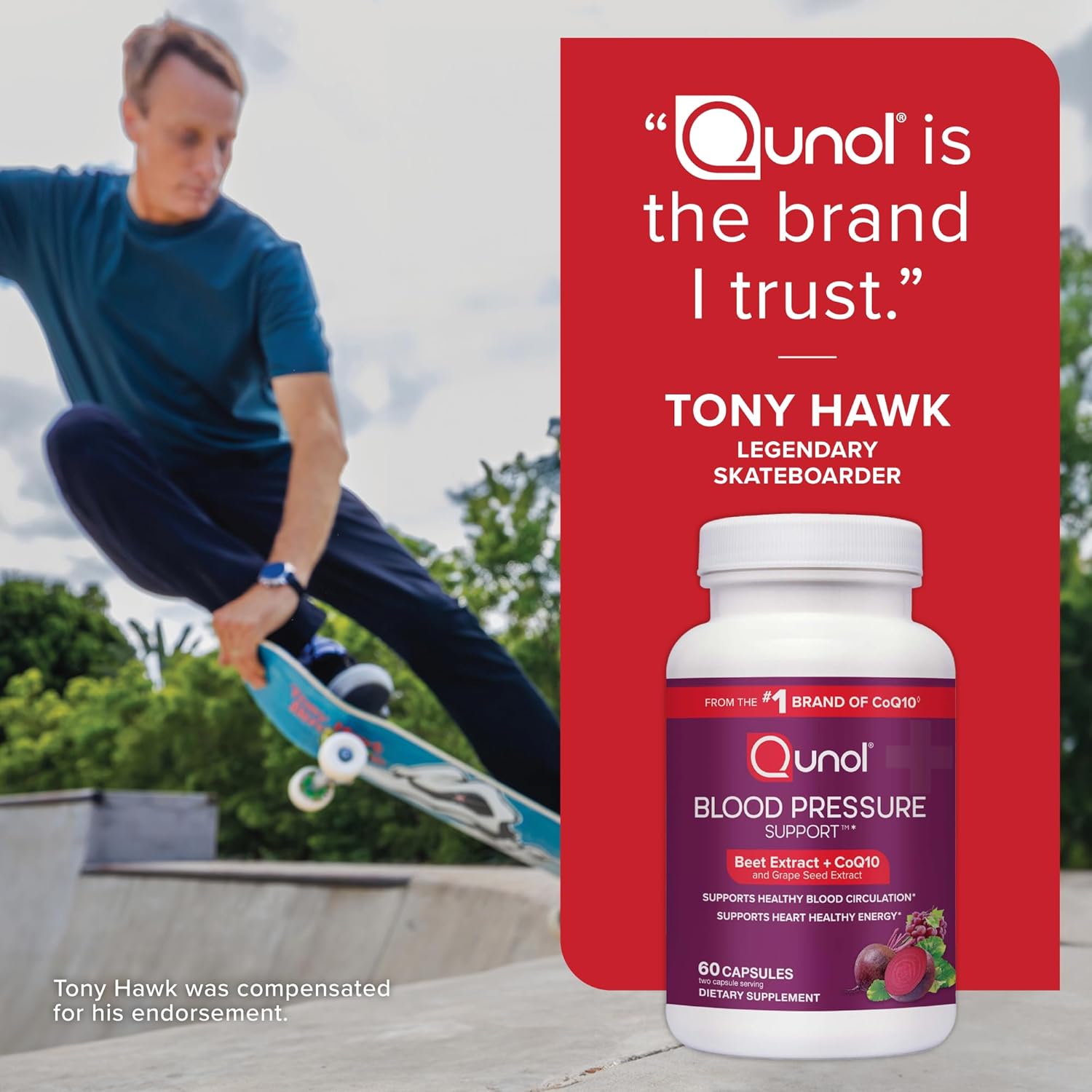 Qunol Blood Pressure Support, 3 in 1 Beets + CoQ10 + Grape Seed Extract, Beet Root Capsules that Supports Healthy Blood Circulation & Heart Healthy Energy, 60 Count (Pack of 1)
