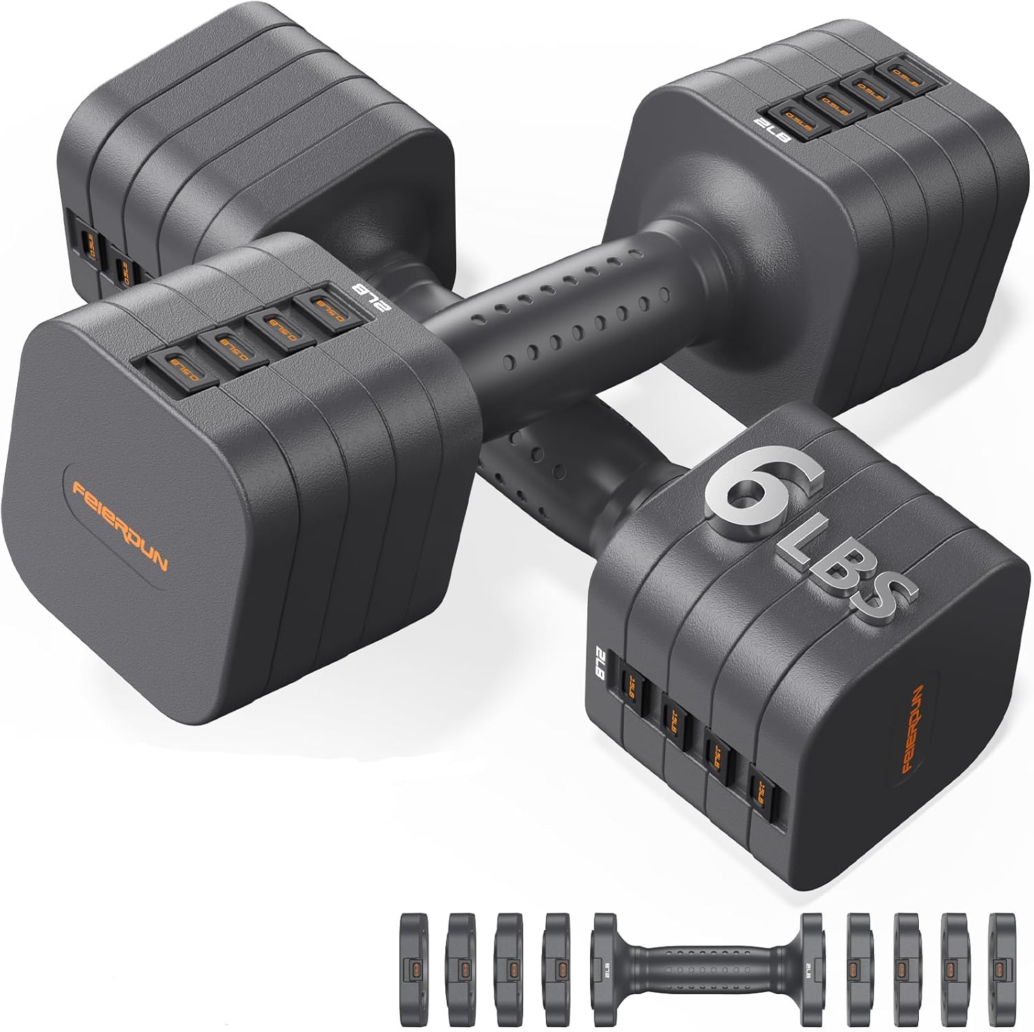 FEIERDUN DB3 5-in-1 Adjustable Dumbbell Set of 2 for Women and Men