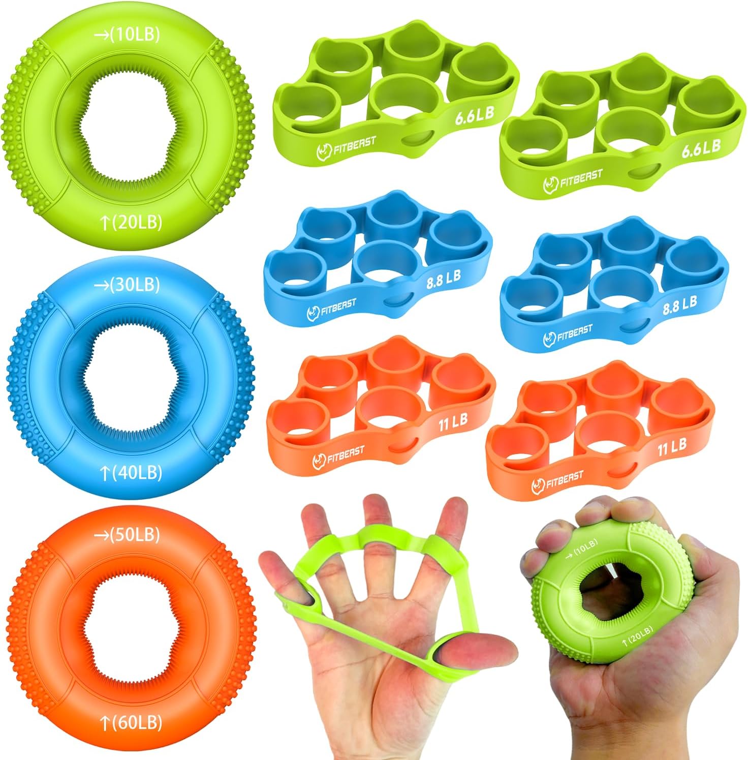 FitBeast Grip Strength Trainer - 9-Piece Hand Rehab Kit for Wrist, Finger & Forearm