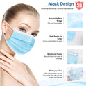 HDFK 3Ply Non-Woven Face Mask Disposable Adults Blue 50Pack with Nose Clip