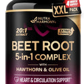Beet Root 5-in-1 Complex Capsules - Healthy Blood Pressure Support Supplement** for Heart & Circulation Support - Olive Leaf, Hawthorn Berry & Hibiscus - for Men & Women - Lab Tested - 120 Capsules