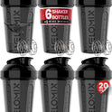 VELOMIX 6-Pack 20oz Protein Shaker Bottles - Leak-Proof, Dishwasher Safe