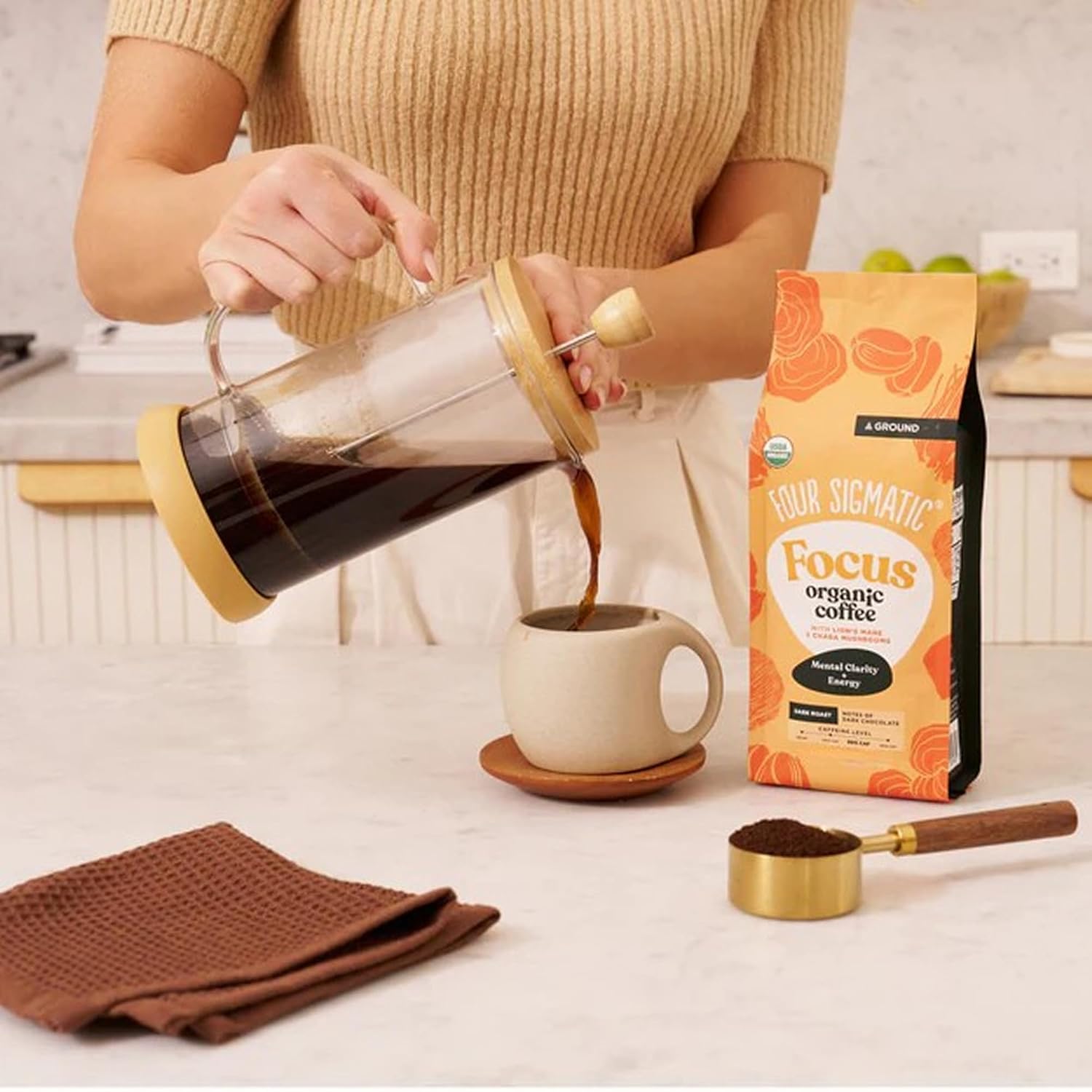 Four Sigmatic Focus Mushroom Coffee | Organic Ground Coffee with Lion's Mane Mushroom and Chaga for Better Focus and Immune Support | 12oz Bag