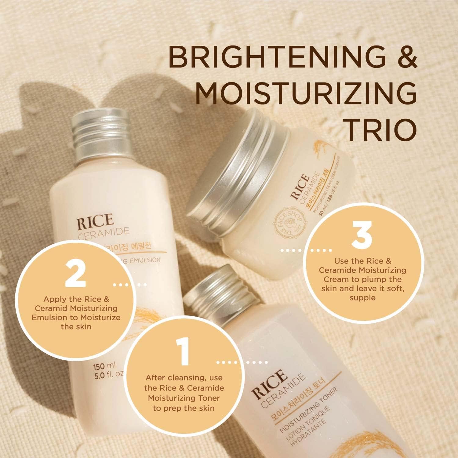 The Face Shop Rice Ceramide Cream, Hydrating Face Moisturizer, for Dry & Combination Skin, Lightweight, Fast-absorbing, 1.69 fl. oz.