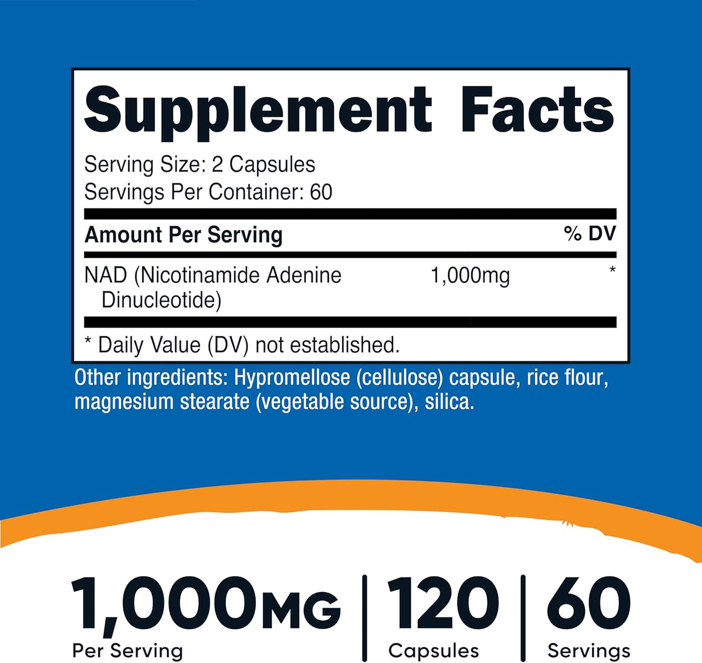 Nutricost NAD+ Supplement 1,000mg per Serving,120 Capsules (Nicotinamide Adenine Dinucleotide) - 60 Servings, Gluten-Free, Vegan