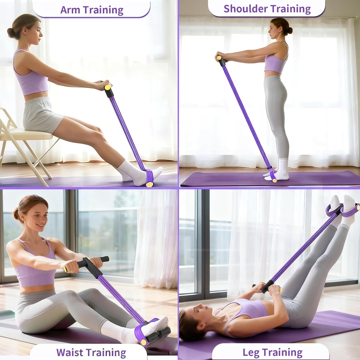 Pedal Resistance Bands with Handles, 6-Tube Tension Training for Full-Body Workout