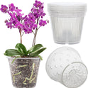 Orchid Pot, 6 Pack Orchid Pots with Holes, 5.5 Inch Clear Plastic Flower Planters for Repotting Indoor Outdoor, Breathable Slotted Nursery Planter