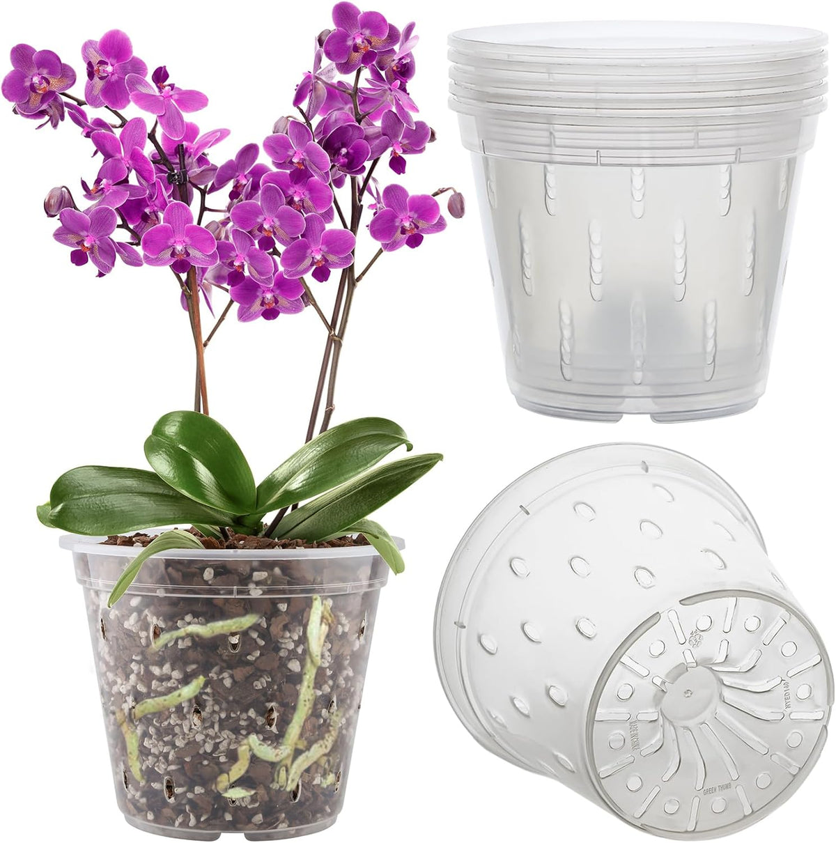 Orchid Pot, 6 Pack Orchid Pots with Holes, 5.5 Inch Clear Plastic Flower Planters for Repotting Indoor Outdoor, Breathable Slotted Nursery Planter