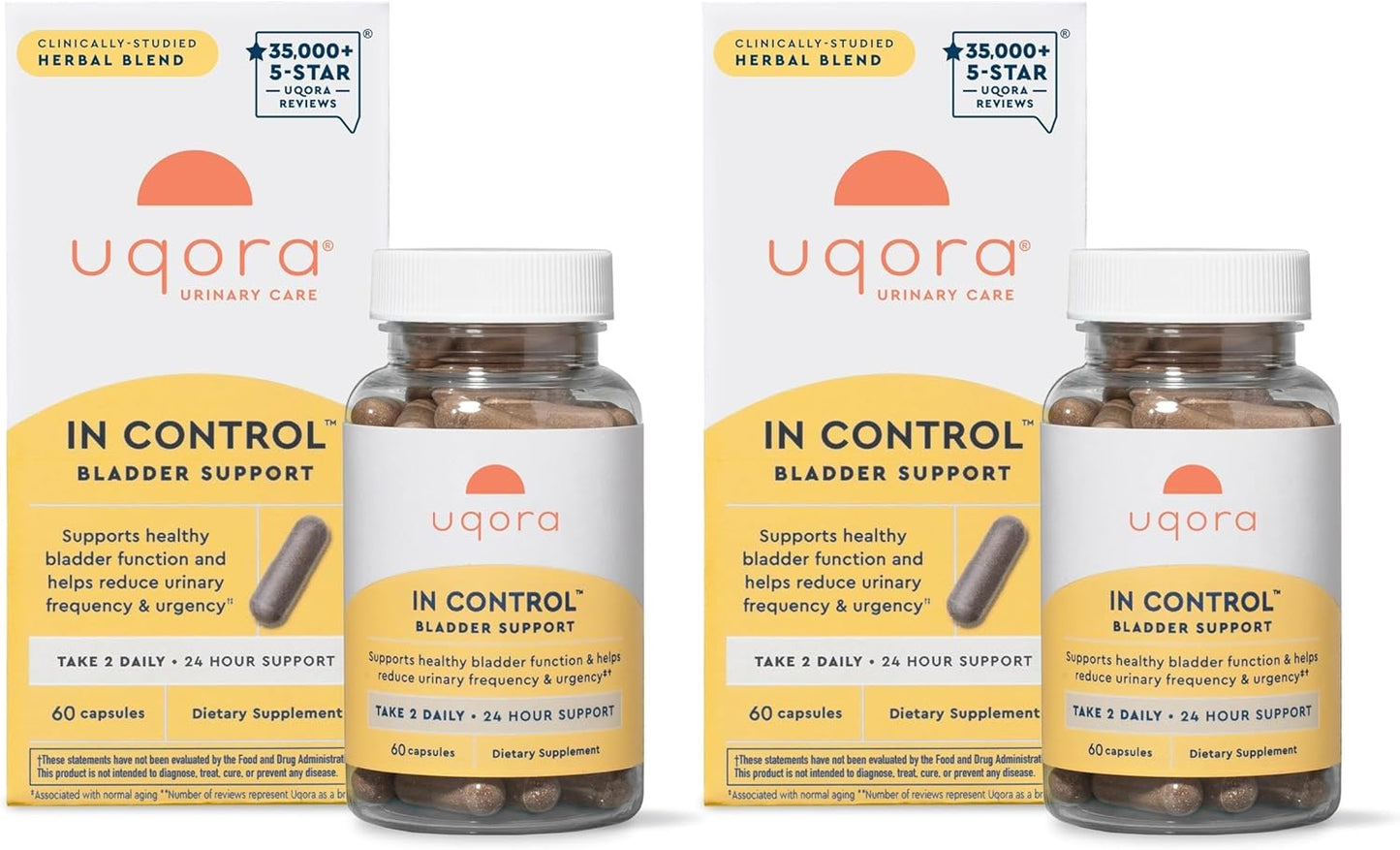 Uqora In Control Bladder Support - Daily Bladder Care & Support for Urinary Comfort - Made with botanicals, Like Horsetail & Spicebush - Gluten-Free & Vegetarian - 60 Capsules
