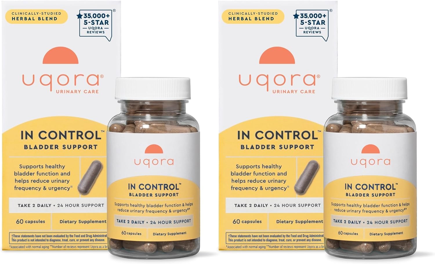 Uqora In Control Bladder Support - Daily Bladder Care & Support for Urinary Comfort - Made with botanicals, Like Horsetail & Spicebush - Gluten-Free & Vegetarian - 60 Capsules