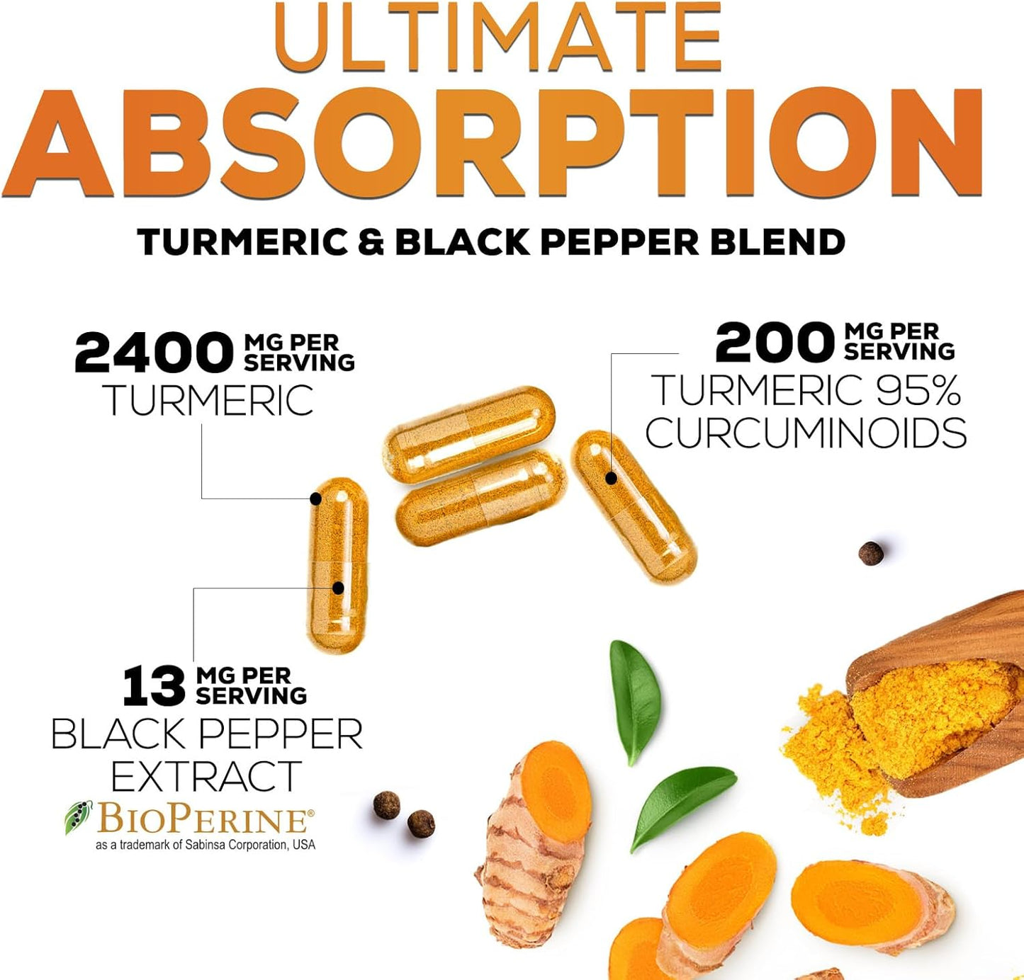 Turmeric Curcumin Supplement - 2400mg Organic Turmeric Per Serving