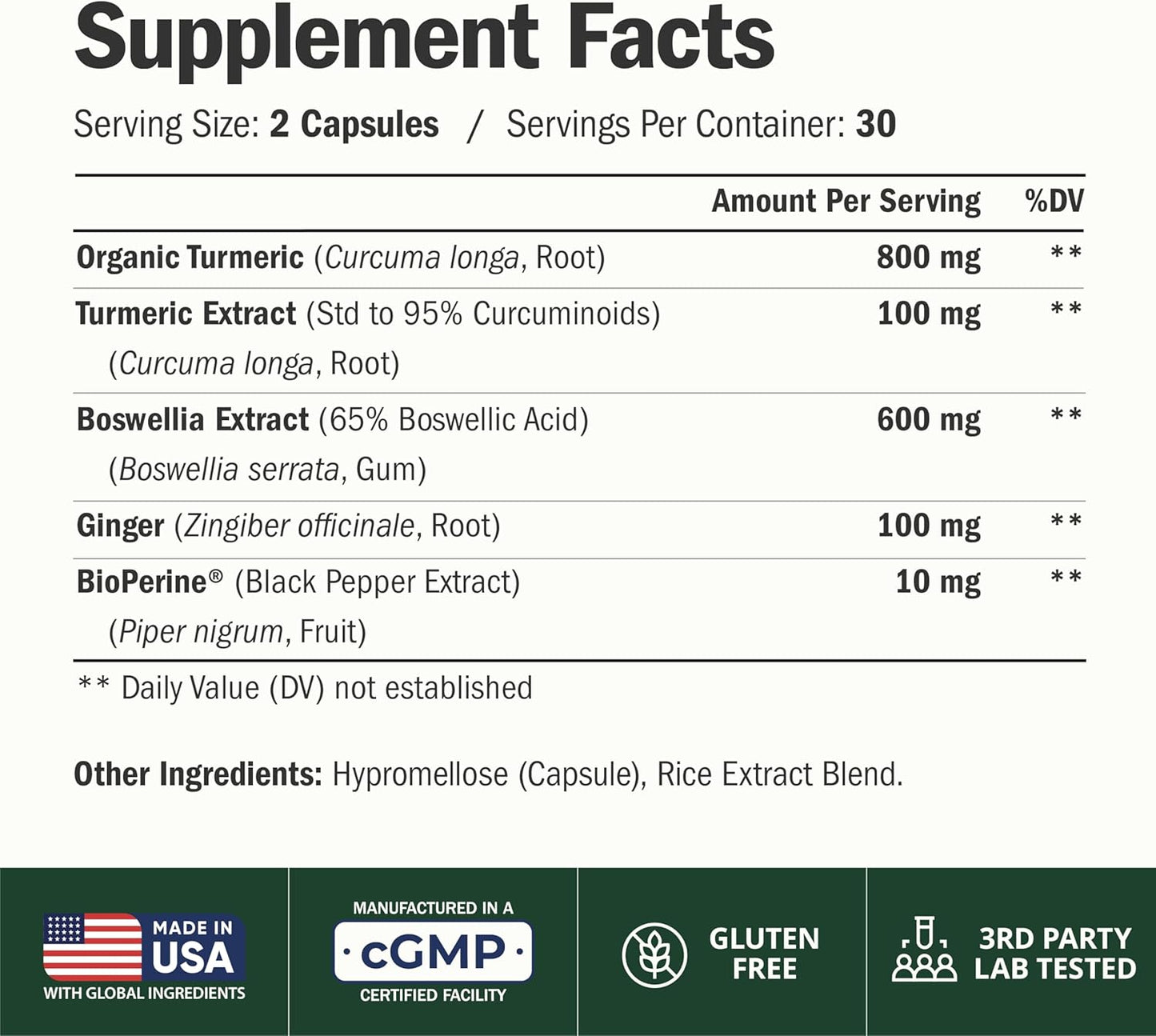 Boswellia Serrata Turmeric Curcumin Supplement for Inflammation and Joint Support