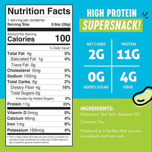 The Only Bean Crunchy Dry Roasted Edamame Snacks (Sea Salt), Healthy High Protein(11g) Keto Food, Low Carb Gluten Free Office Vegan Food 100 Calorie Snack Pack, 0.9oz 10 Pack