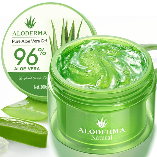 Aloderma Organic 96% Aloe Vera Gel – Hydrating Face, Body & After-Sun Care, 7oz