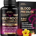 Beet Root 5-in-1 Complex Capsules - Healthy Blood Pressure Support Supplement** for Heart & Circulation Support - Olive Leaf, Hawthorn Berry & Hibiscus - for Men & Women - Lab Tested - 120 Capsules
