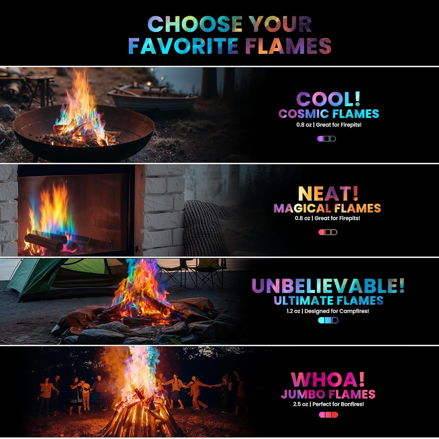 Magical Flames Fire Color Changing Packets Fire Pit (25 Pack), Fire Color Packets for Camping Essentials, Campfire, Bonfire & Fireplaces, Campfire Accessories