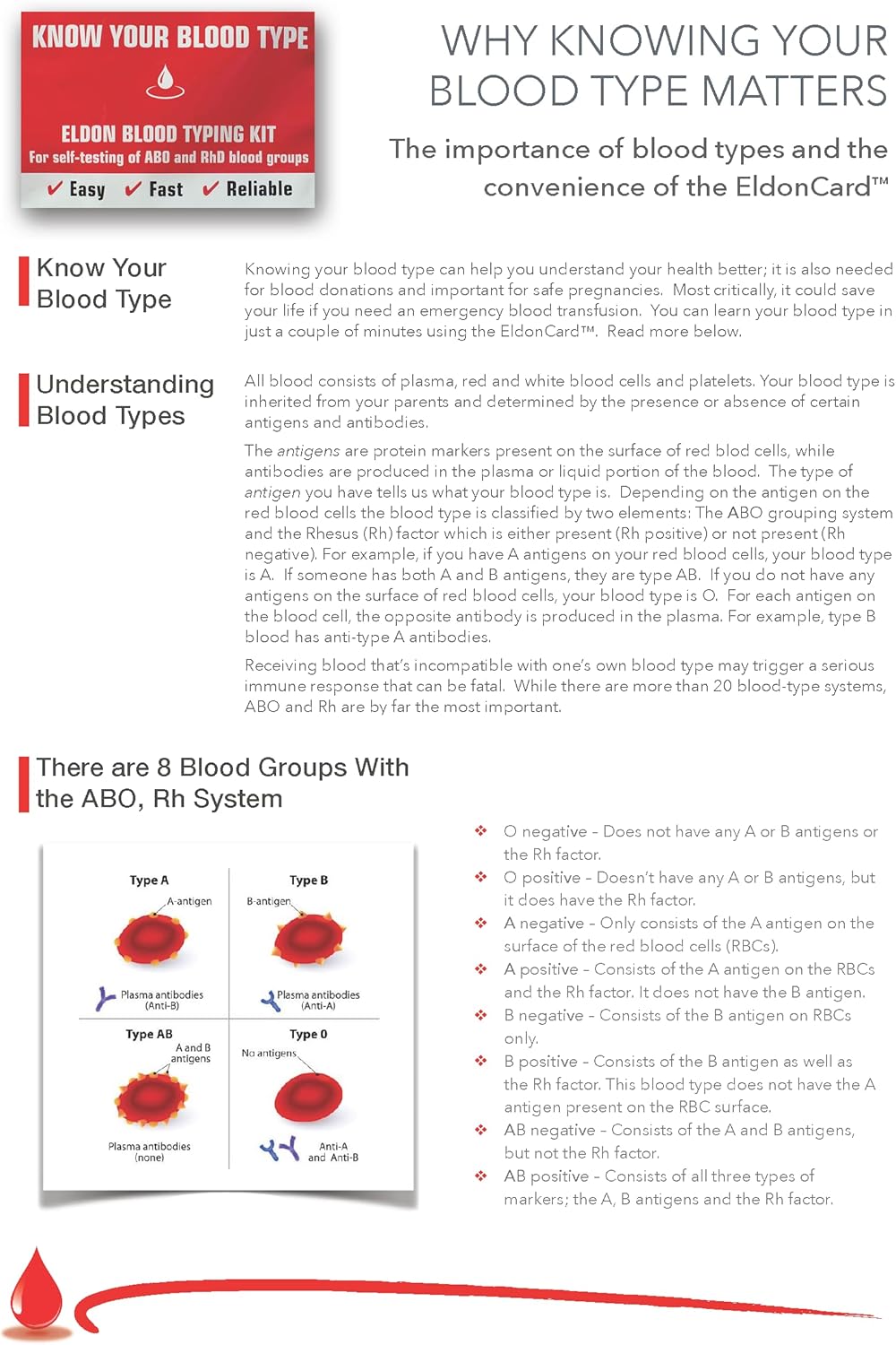 Eldoncard INC Blood Type Test Kit - Find Your A, B, O, AB & RH Blood Type