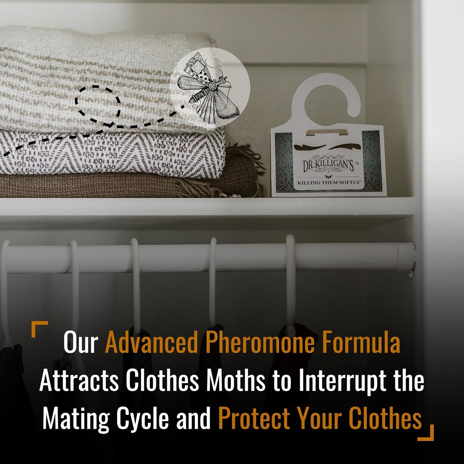 Dr. Killigan's Premium Double Potent Clothing Moth Traps with Pheromones Prime | Organic Clothes Moths Trap with Lure for Closets & Carpet | Case Making Moth Treatment & Prevention (6 Pack, White)