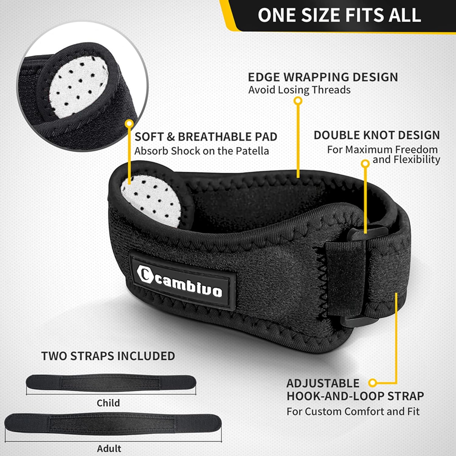 Cambivo Patellar Tendon Knee Straps 2 Pack for Pain Relief and Support