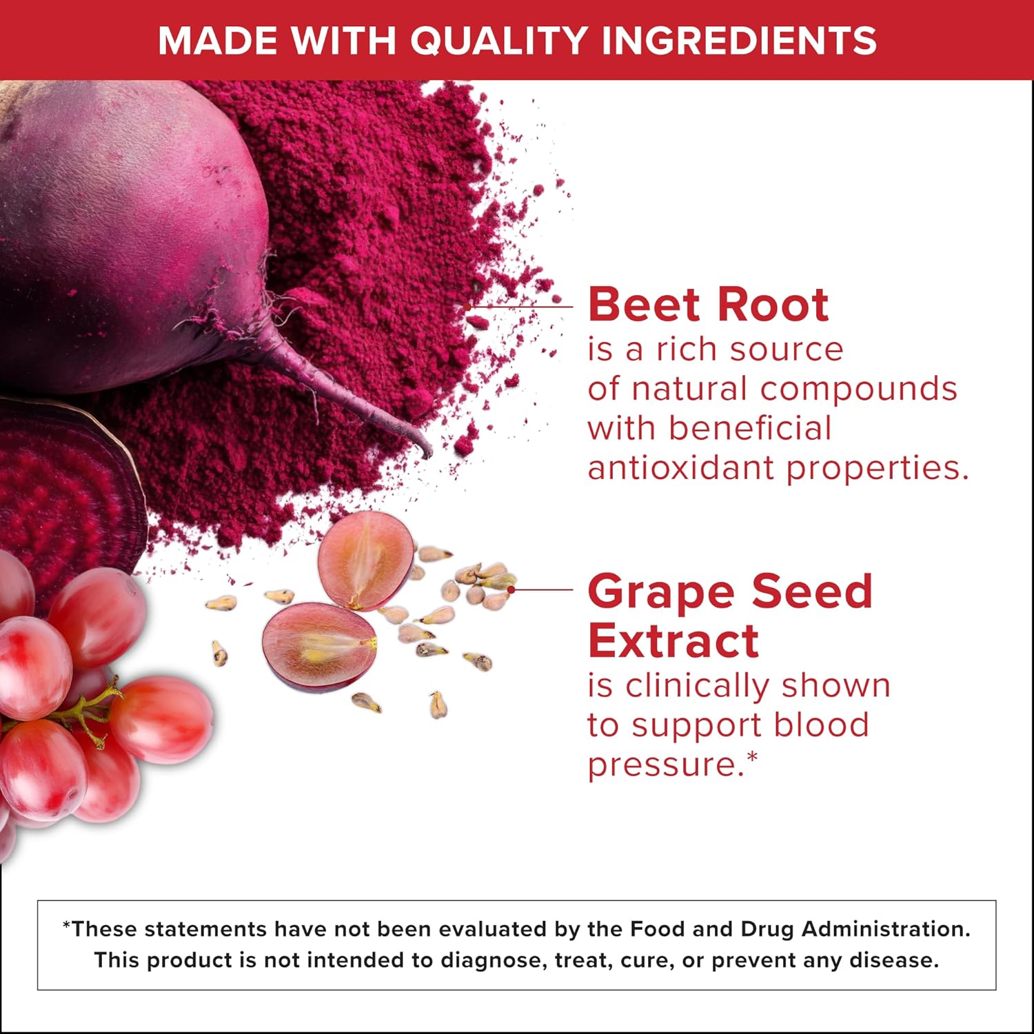 Qunol Blood Pressure Support, 3 in 1 Beets + CoQ10 + Grape Seed Extract, Beet Root Capsules that Supports Healthy Blood Circulation & Heart Healthy Energy, 60 Count (Pack of 1)